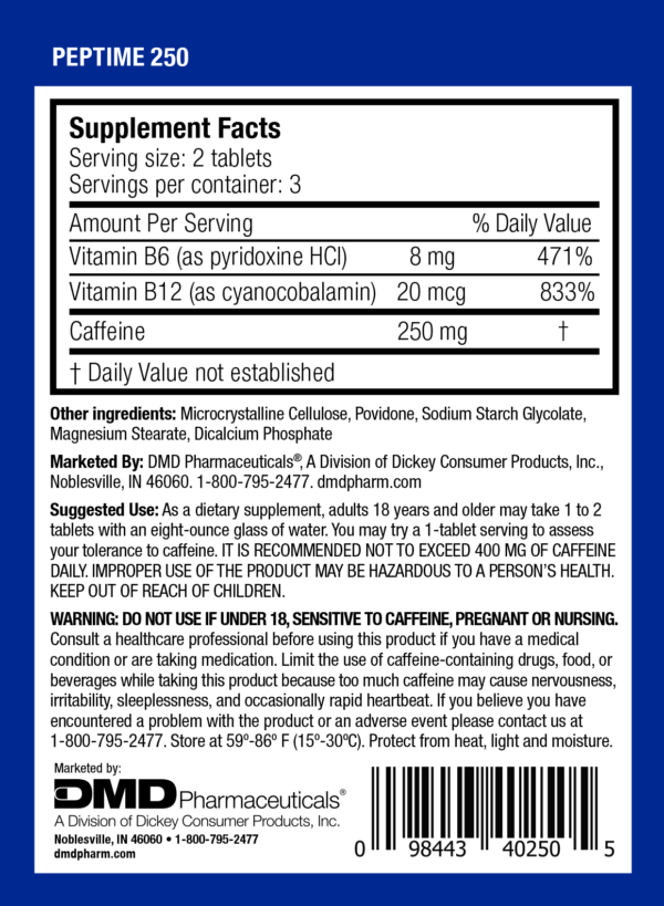 250Mg Peptime Energy Supplement Facts