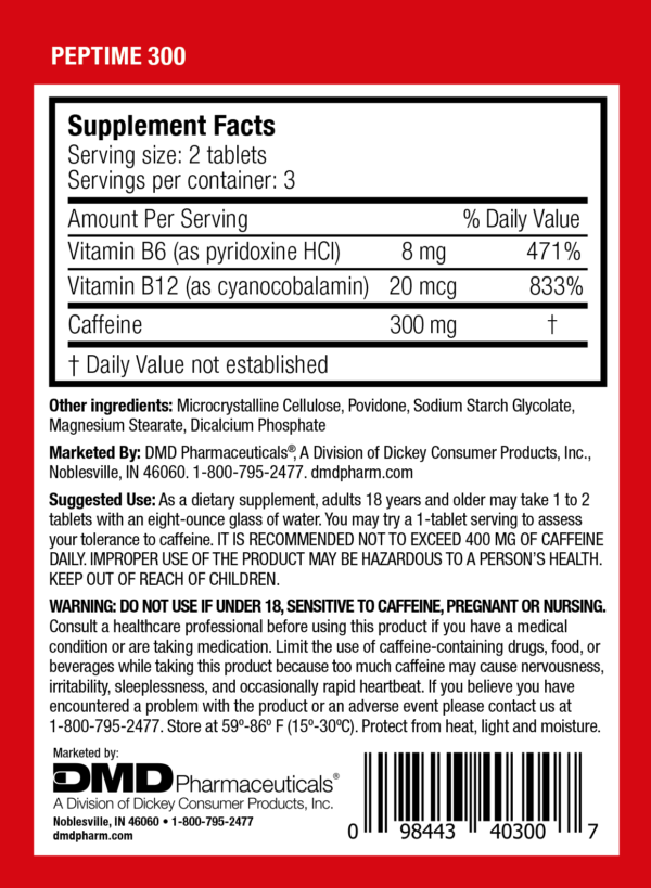 300Mg Peptime Energy Supplement Facts