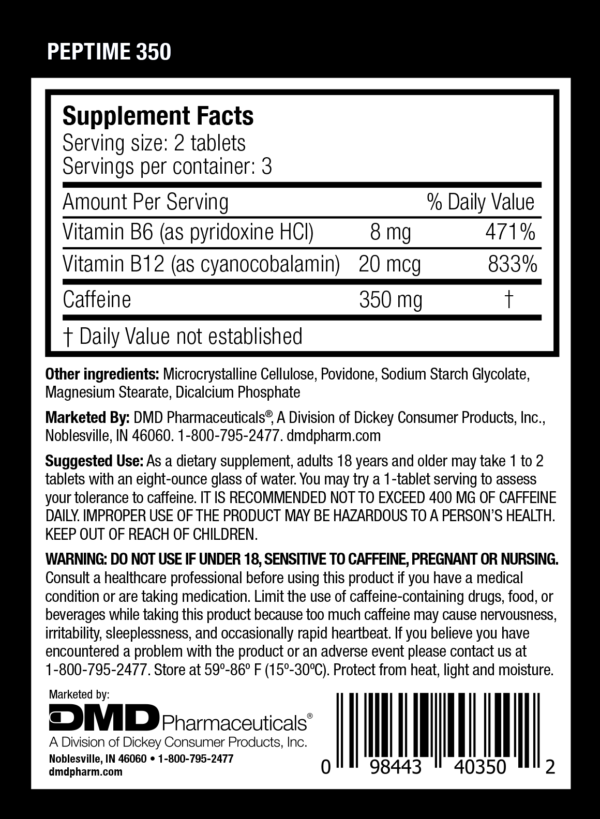 350Mg Peptime Energy Supplement Facts