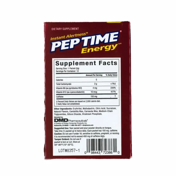 Peptime Energy 150Mg Dissolve Packs Supplement Facts